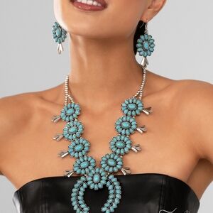 Elegant Silver and Turquoise Floral Necklace and Earring Set